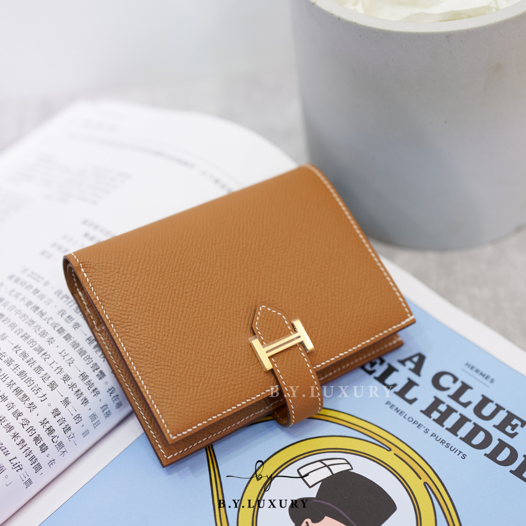 全新現貨 HERMES Bearn Compact Wallet Epsom 37 金棕色 金扣