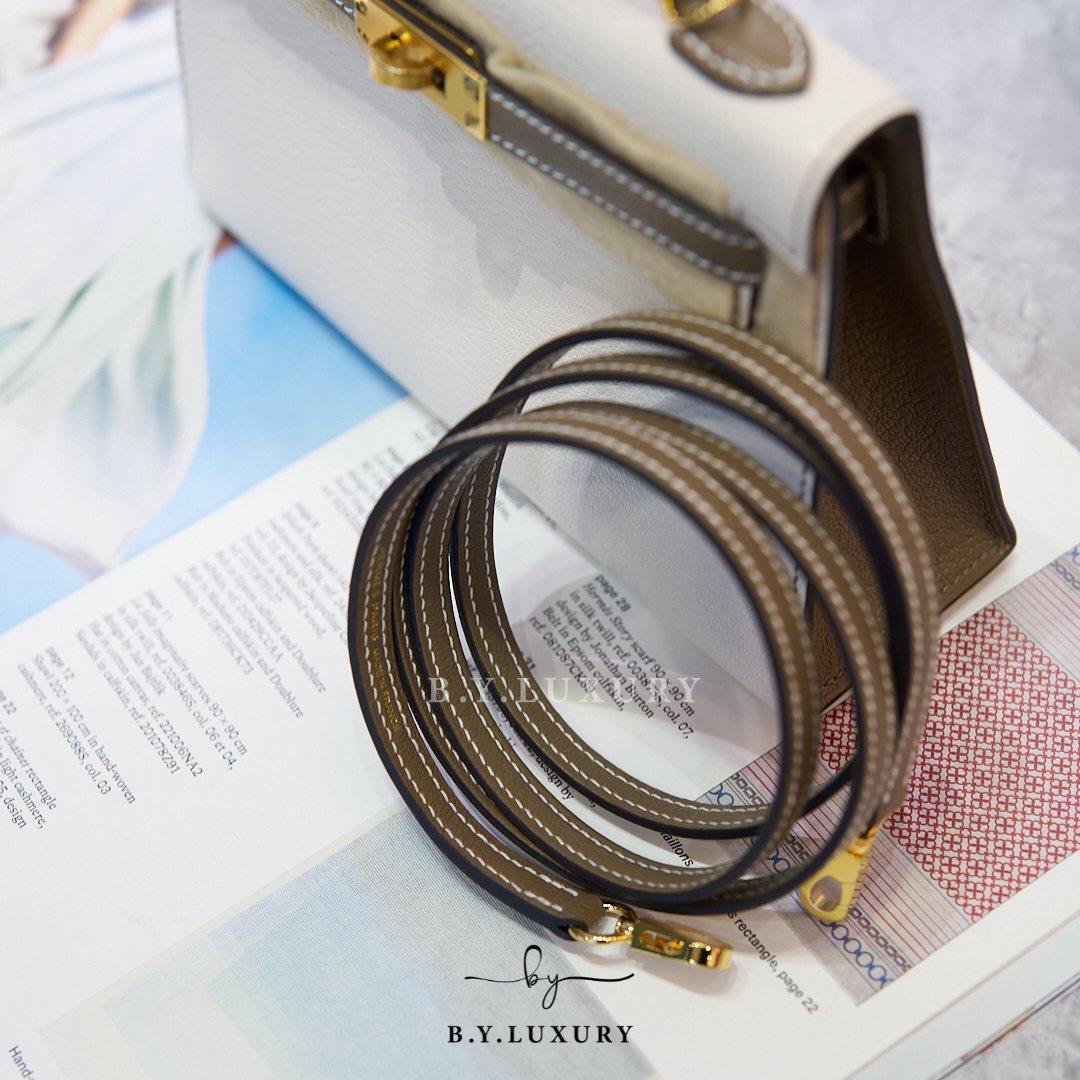 全新現貨 HERMES Mini Kelly II MK2 SO Swift Nata x Etoupe White Stitch GHW