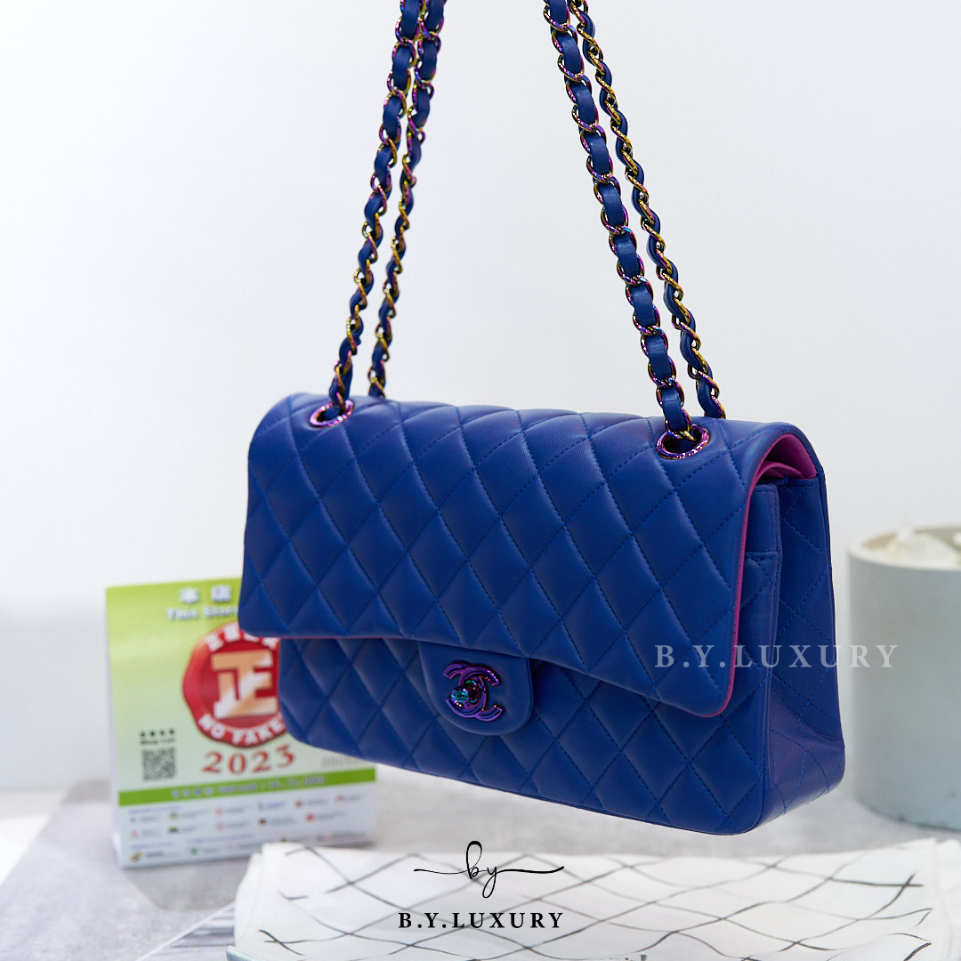 閑置品 CHANEL Medium Classic Double Flap 小羊皮 藍紫限定款