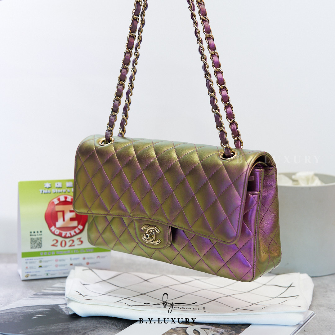 閑置品 CHANEL Classic Double Flap Medium 幻彩色 淡金扣