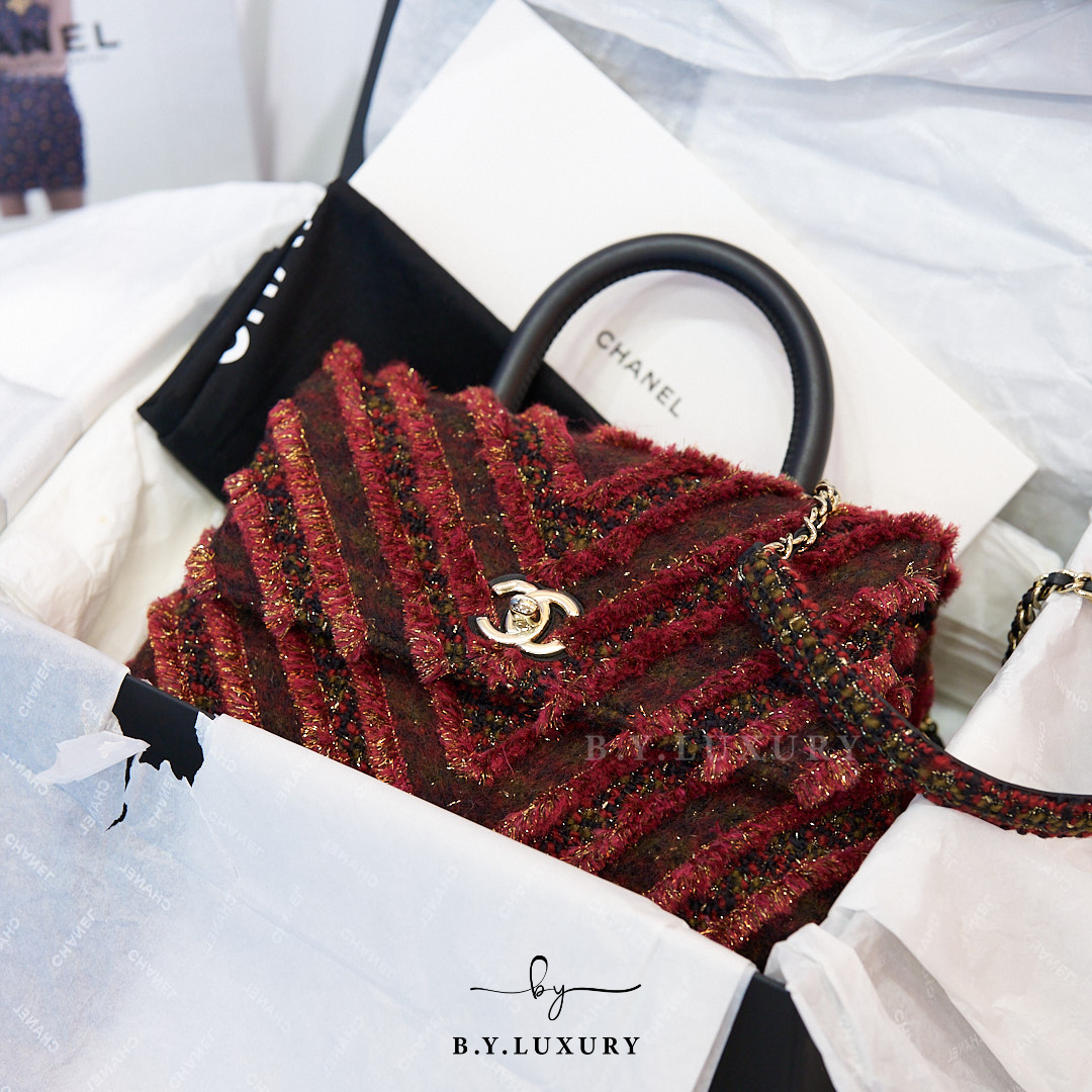 全新現貨 CHANEL Coco Handle Small Bag Red Tweed 斜紋軟呢 紅色 淡金扣