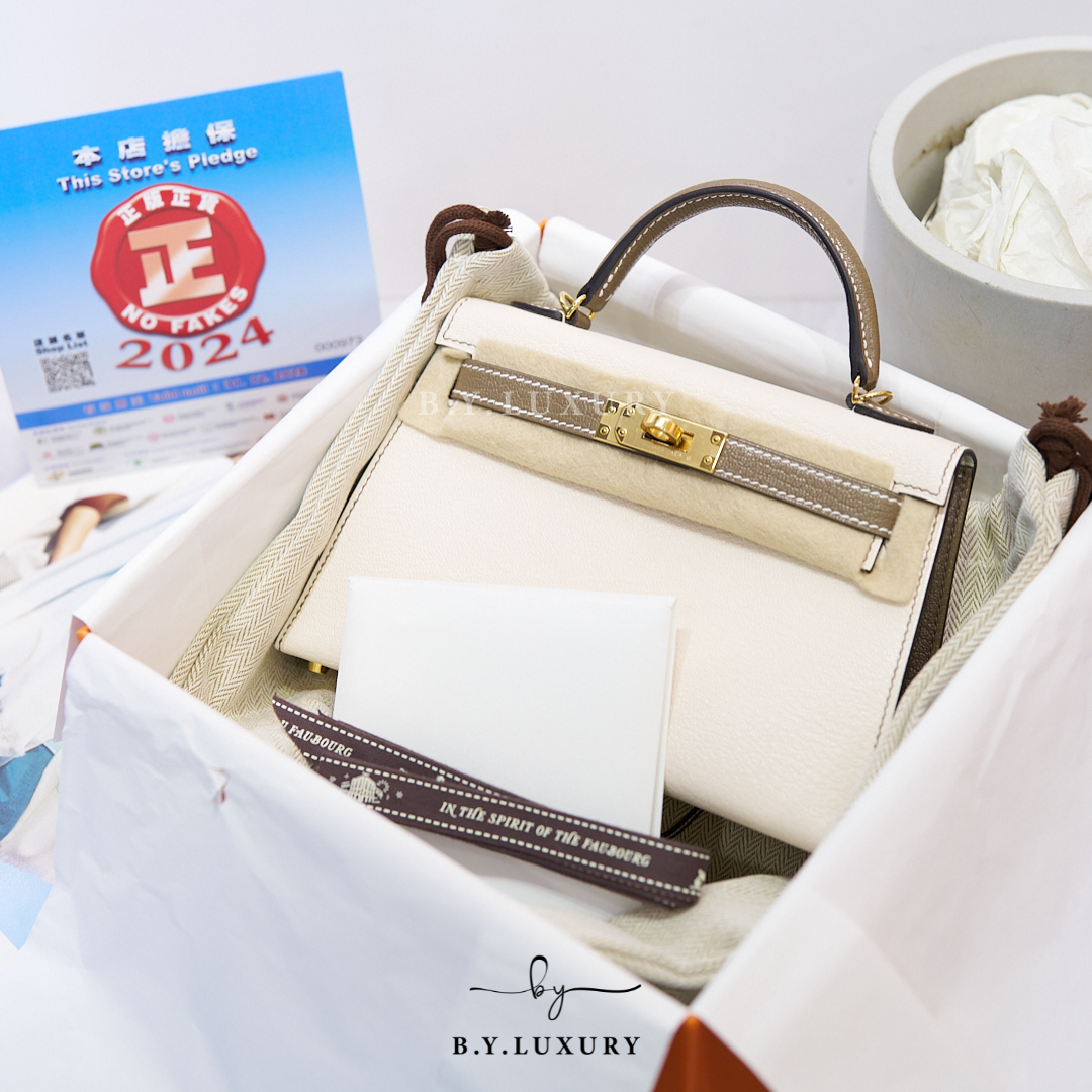 全新現貨 HERMES Mini Kelly II MK2 SO Swift Nata x Etoupe White Stitch GHW