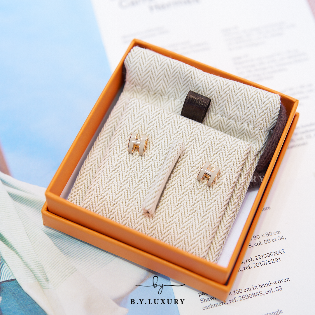 全新現貨 HERMES Mini Pop H Earrings 奶茶 玫瑰金 耳環