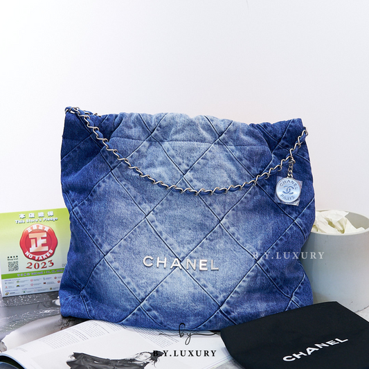 全新現貨 CHANEL 22 Medium 中號 牛仔布 垃圾袋 AS3261