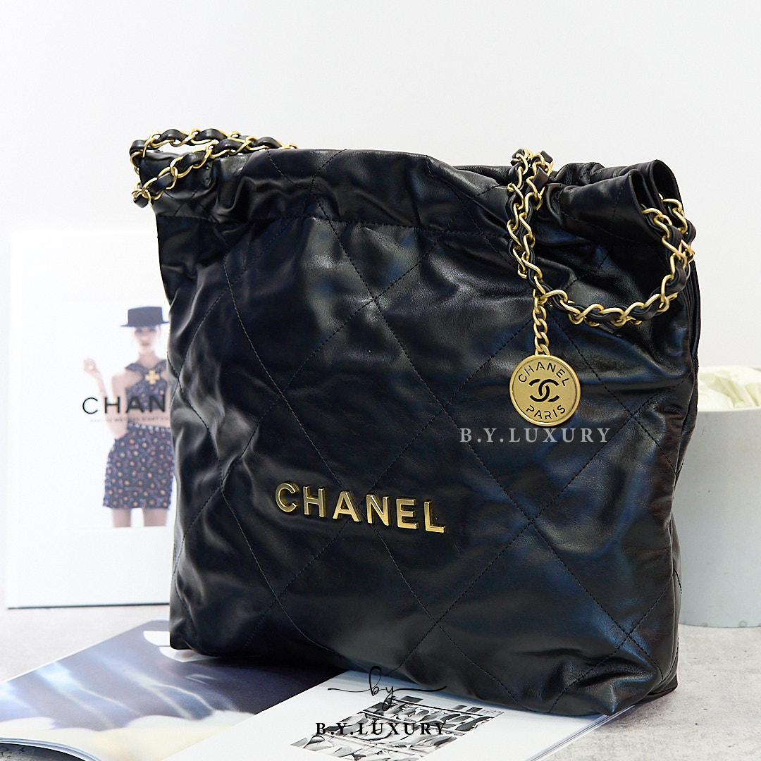 閑置品 CHANEL 22 小號 亮面小牛皮 黑色 垃圾袋 AS3260