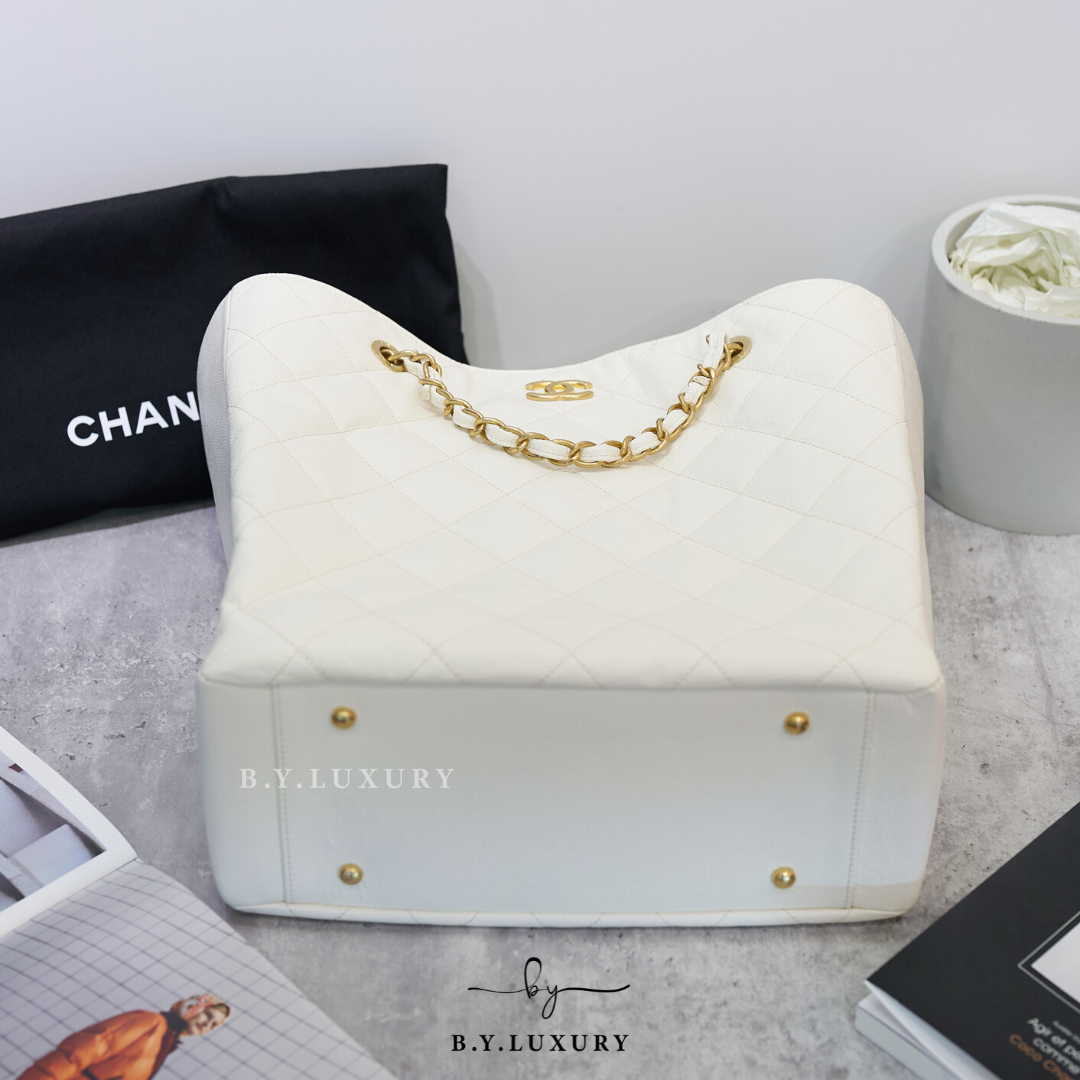 全新現貨 CHANEL Classic Tote Bag 荔枝牛皮 白色 金扣