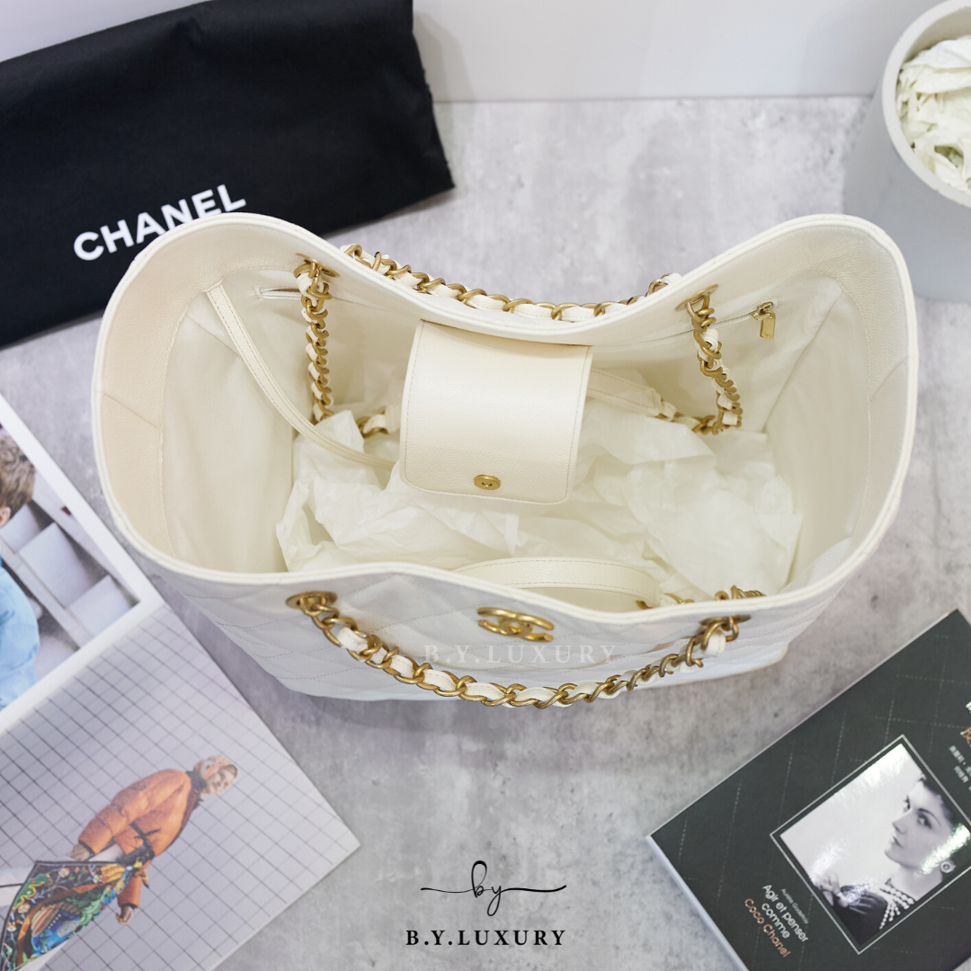 全新現貨 CHANEL Classic Tote Bag 荔枝牛皮 白色 金扣