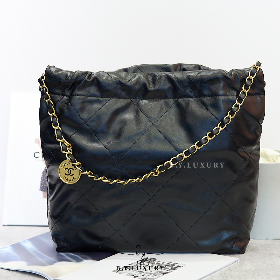 閑置品 CHANEL 22 小號 亮面小牛皮 黑色 垃圾袋 AS3260