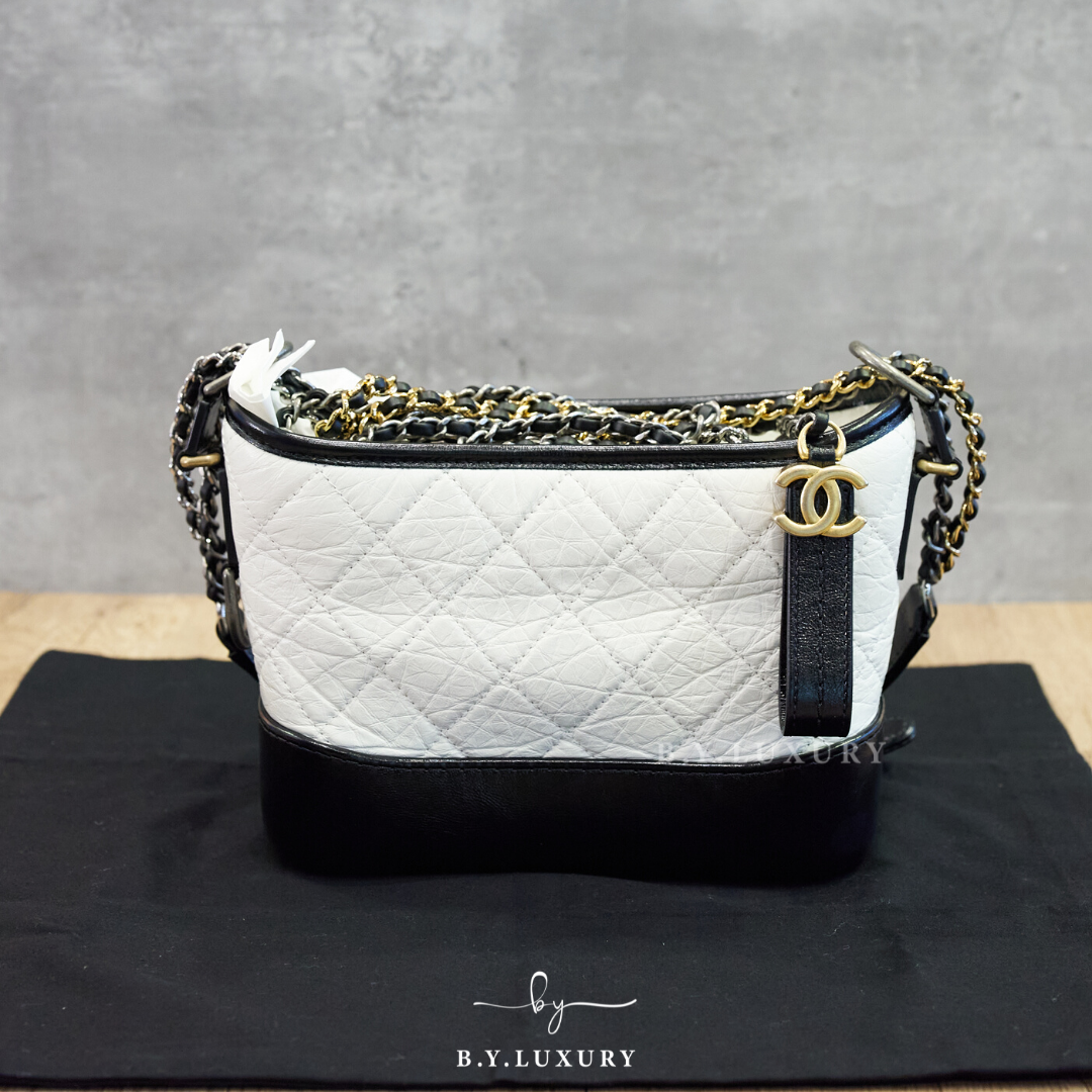 全新現貨 CHANEL Gabrielle Hobo 小號 牛皮 黑白色 流浪包