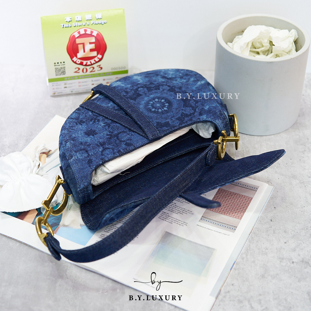 未使用品 DIOR Medium Saddle Bag 藍色牛仔布 馬鞍袋