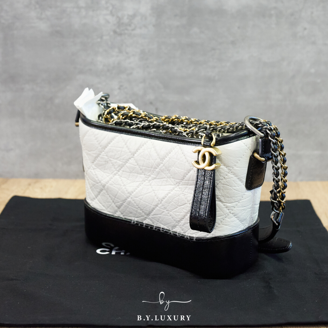 全新現貨 CHANEL Gabrielle Hobo 小號 牛皮 黑白色 流浪包