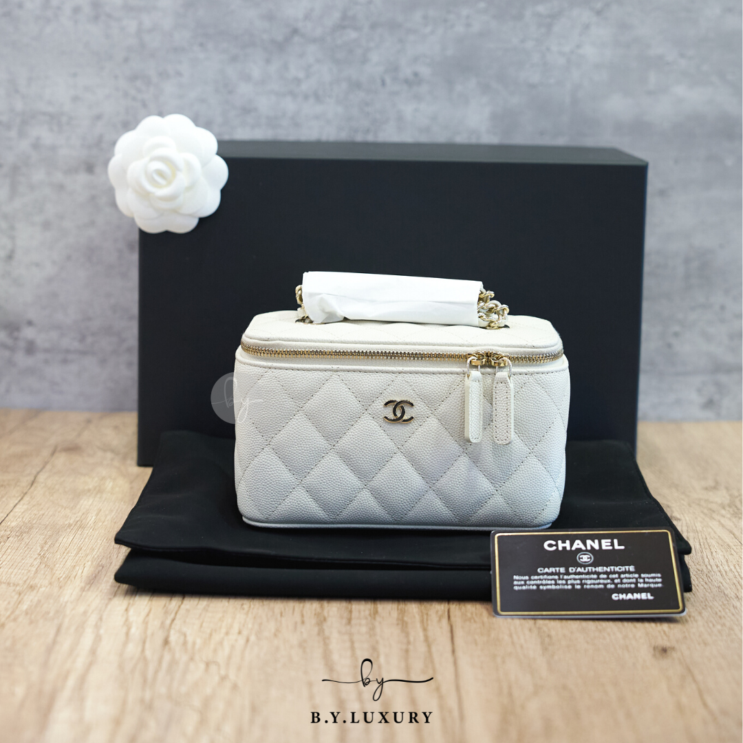 全新現貨 CHANEL Vanity Case 小羊皮 白色 長盒子