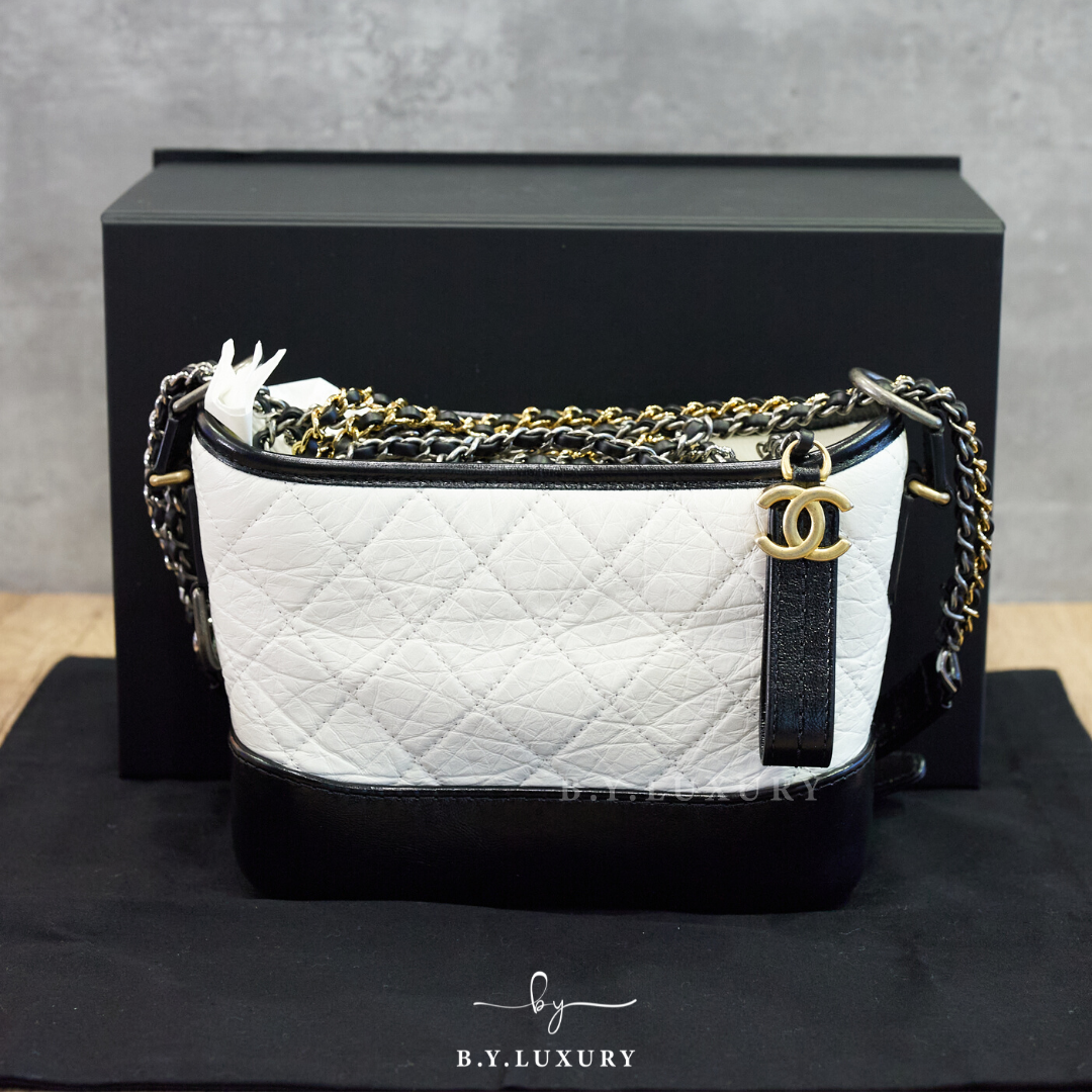 全新現貨 CHANEL Gabrielle Hobo 小號 牛皮 黑白色 流浪包