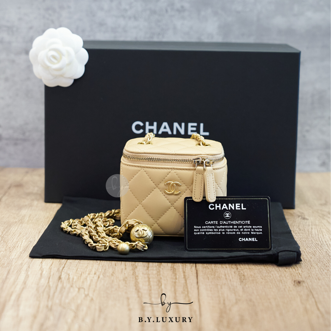 全新現貨 CHANEL Mini Vanity Case 小羊皮 奶茶色 小盒子