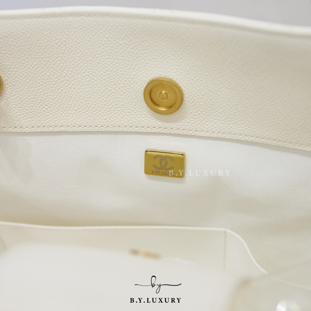 全新現貨 CHANEL Classic Tote Bag 荔枝牛皮 白色 金扣