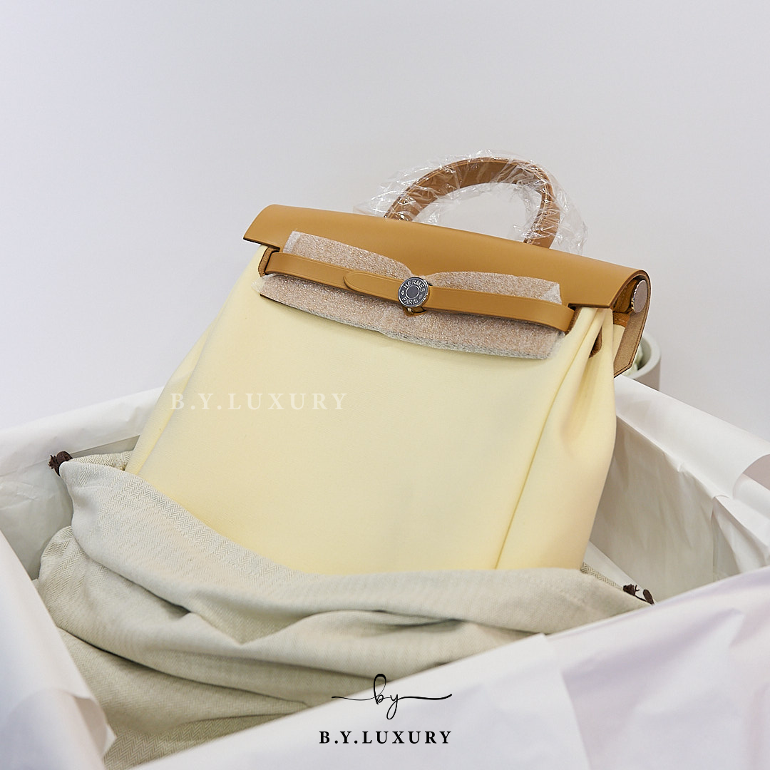 全新現貨 HERMES Herbag A Dos Zip Backpack 背包 香草色 淺金色 銀扣