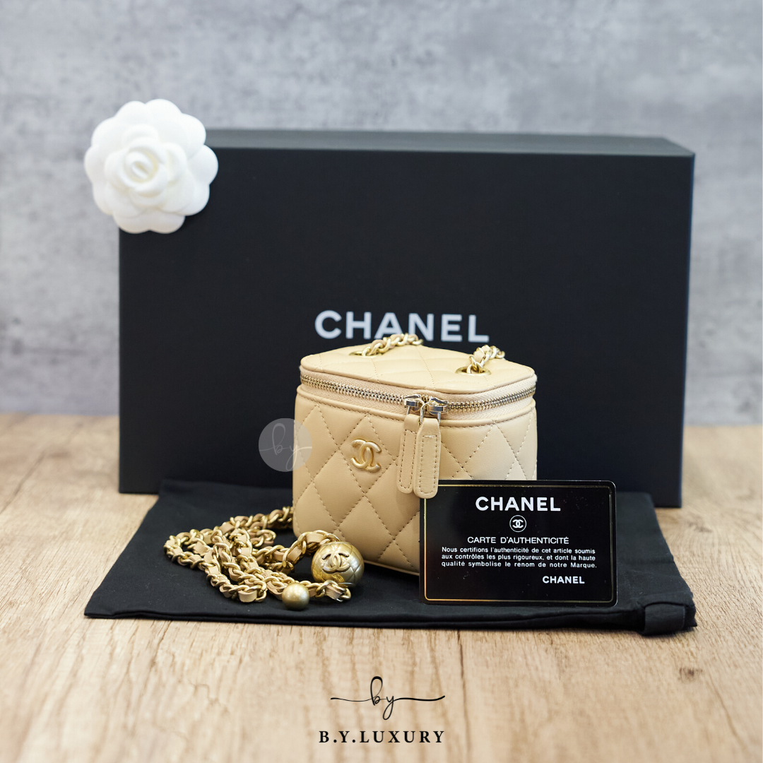 全新現貨 CHANEL Mini Vanity Case 小羊皮 奶茶色 小盒子