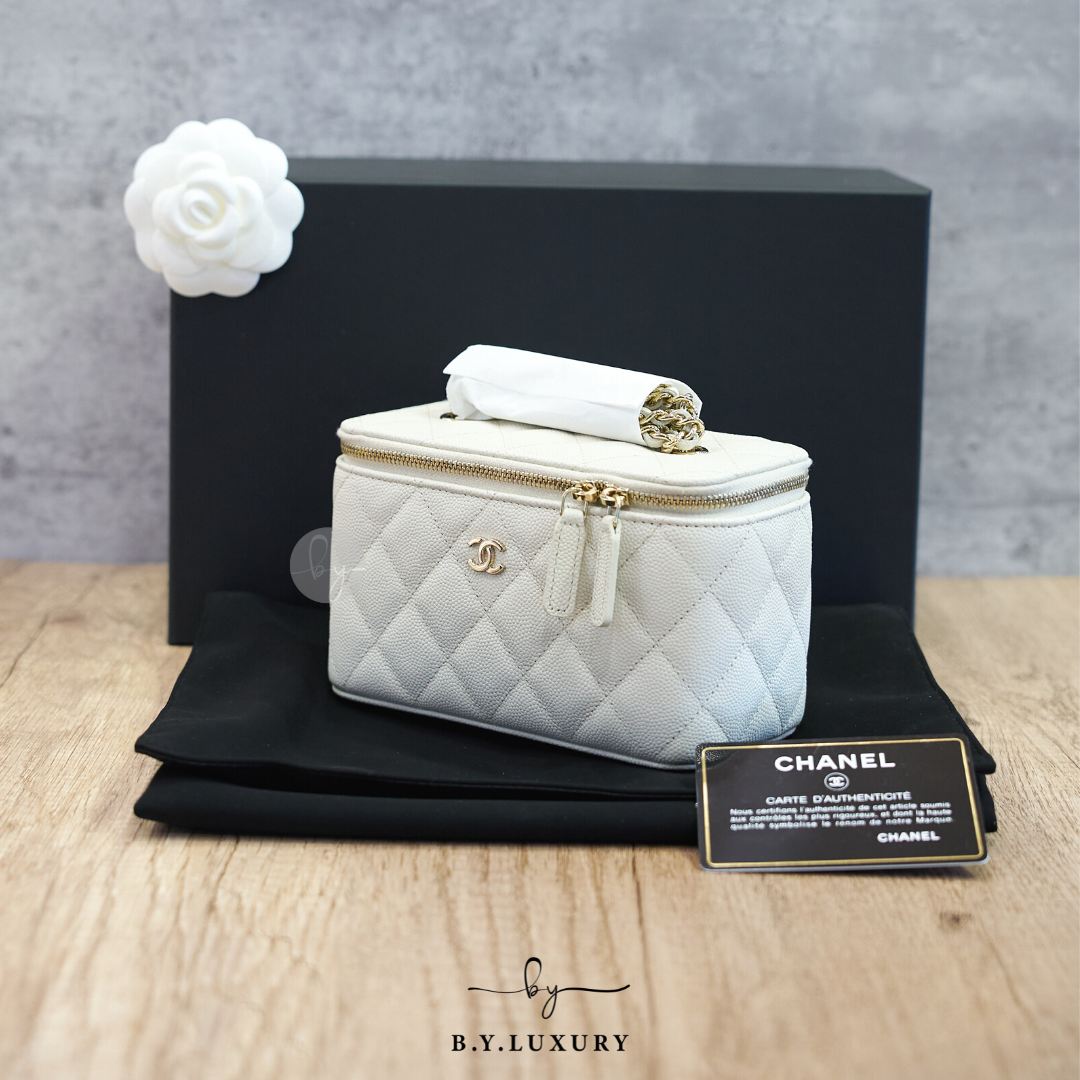 全新現貨 CHANEL Vanity Case 小羊皮 白色 長盒子