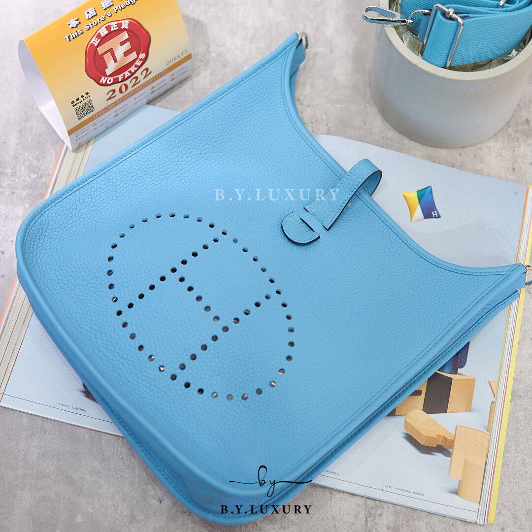 全新現貨 HERMES Evelyne 29 TC P3 天空藍 銀扣