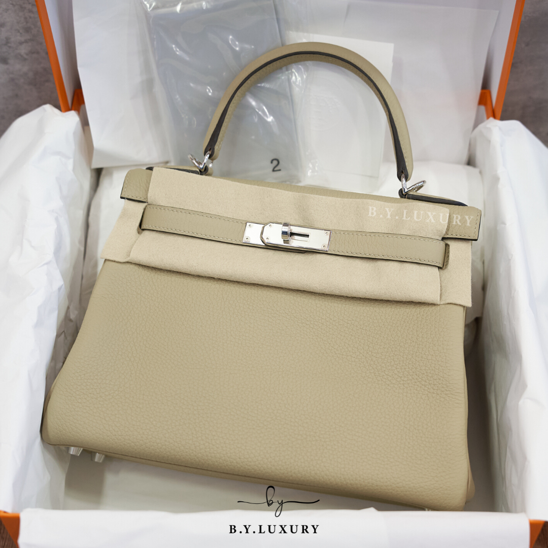 全新現貨 HERMES Kelly 28 TC S2 風衣灰 銀扣