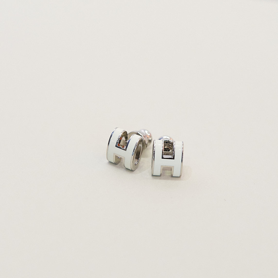 全新現貨 HERMES Mini Pop H Earrings 白 銀 耳環