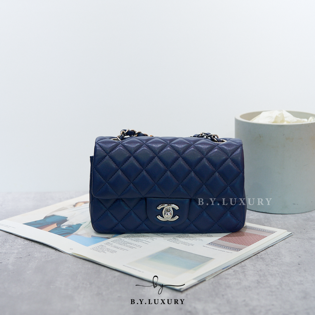 閑置品 CHANEL Classic Flap Bag 20 CF20 Lambskin Blue PHW