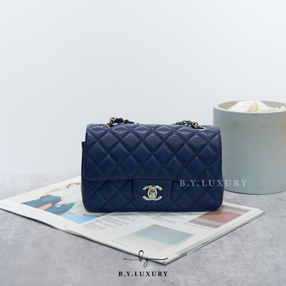 閑置品 CHANEL Classic Flap Bag 20 CF20 Lambskin Blue PHW