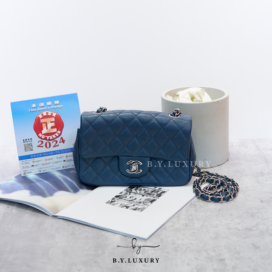 閑置品 CHANEL Classic Flap Bag 20 Calfskin Blue PHW