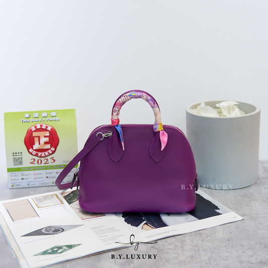 閑置品 HERMES Mini Bolide 山羊皮 P9 海葵紫 銀扣