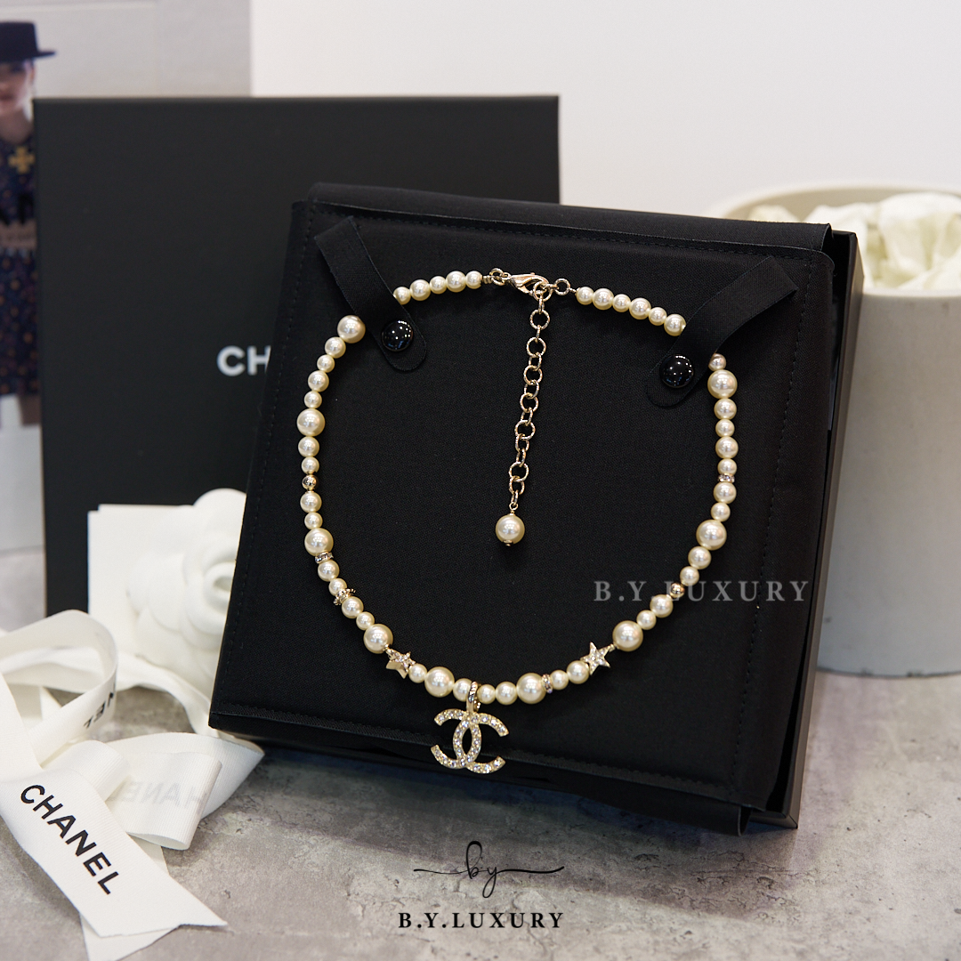 全新現貨 CHANEL CC Necklace 淡金金屬珍珠頸鏈 ABB256