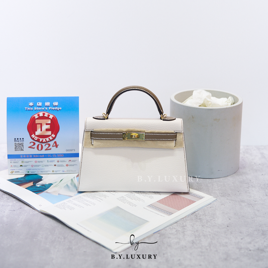 全新現貨 HERMES Mini Kelly II MK2 SO Swift Nata x Etoupe White Stitch GHW