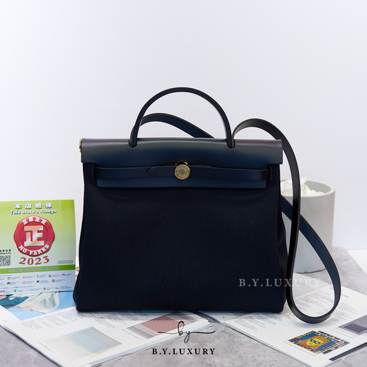 全新現貨 HERMES Herbag 31 帆布 89 黑色 金扣