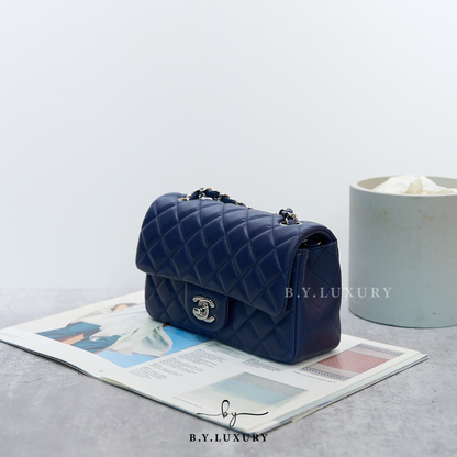 閑置品 CHANEL Classic Flap Bag 20 CF20 Lambskin Blue PHW