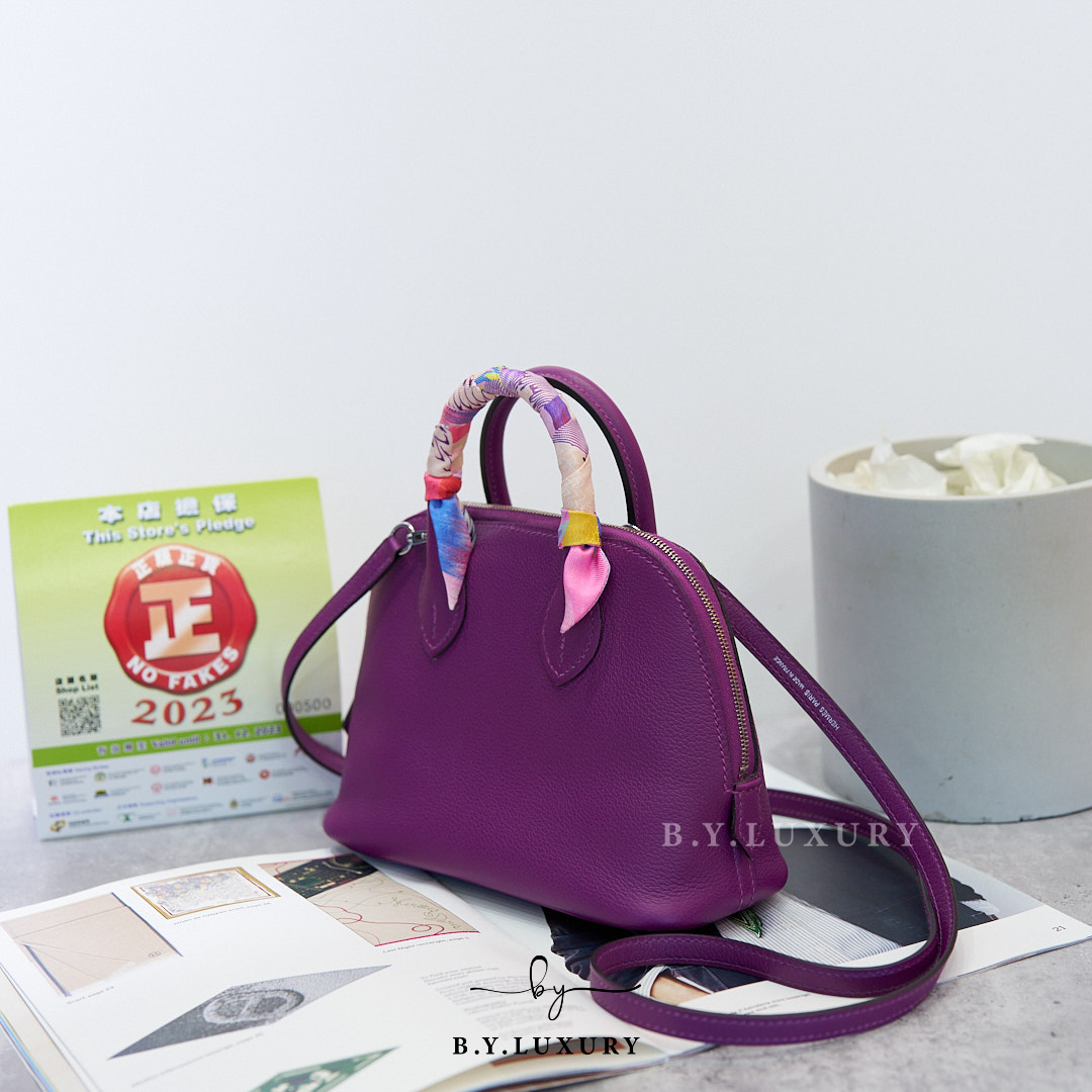 閑置品 HERMES Mini Bolide 山羊皮 P9 海葵紫 銀扣
