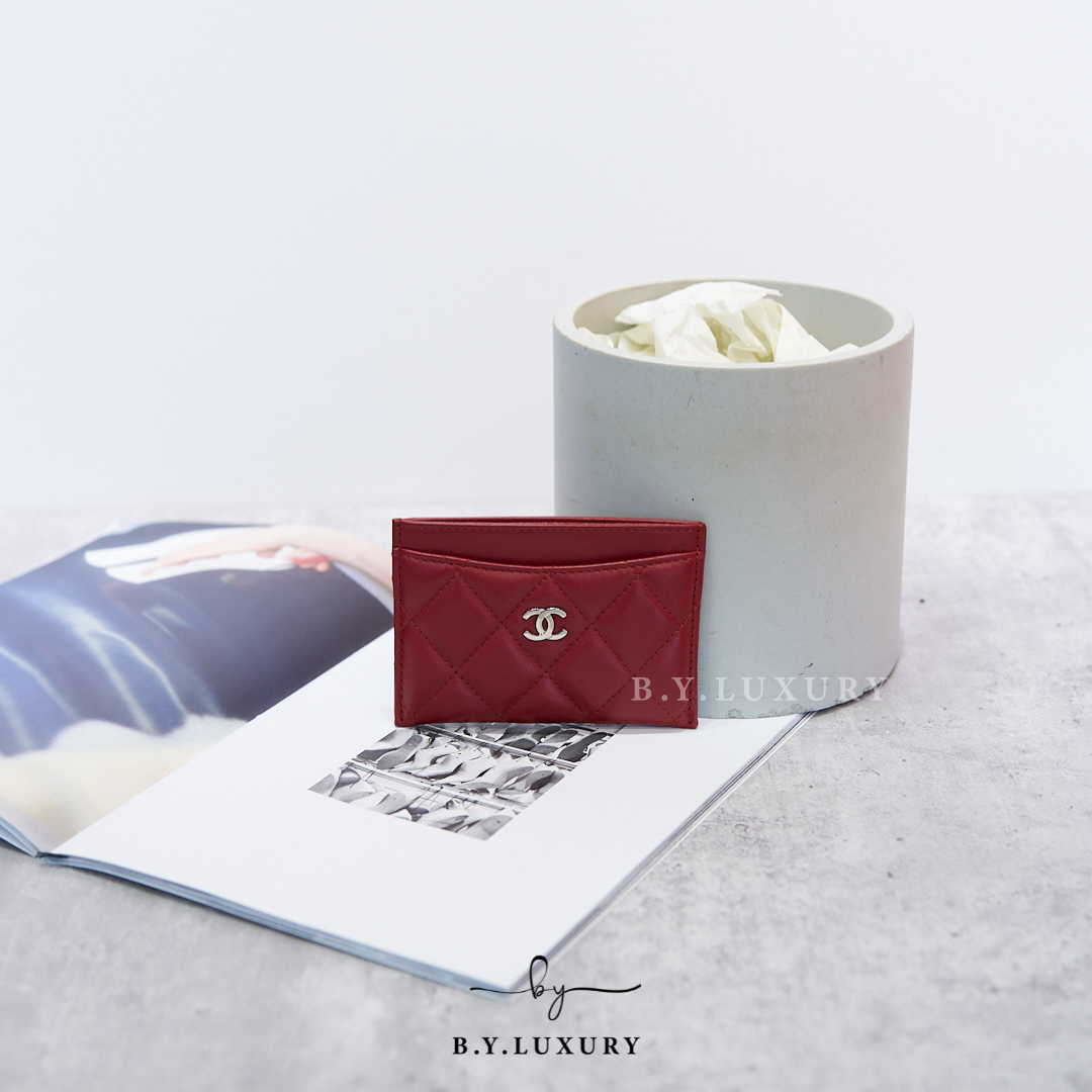 閑置品 CHANEL Classic CC Card Holder Lambskin Red GHW