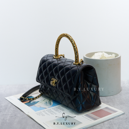閑置品 CHANEL Coco Handle Bag Small Lambskin Black GHW