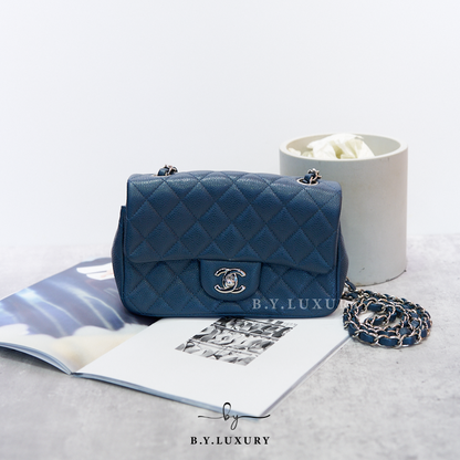 閑置品 CHANEL Classic Flap Bag 20 Calfskin Blue PHW