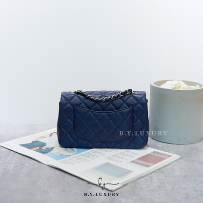 閑置品 CHANEL Classic Flap Bag 20 CF20 Lambskin Blue PHW