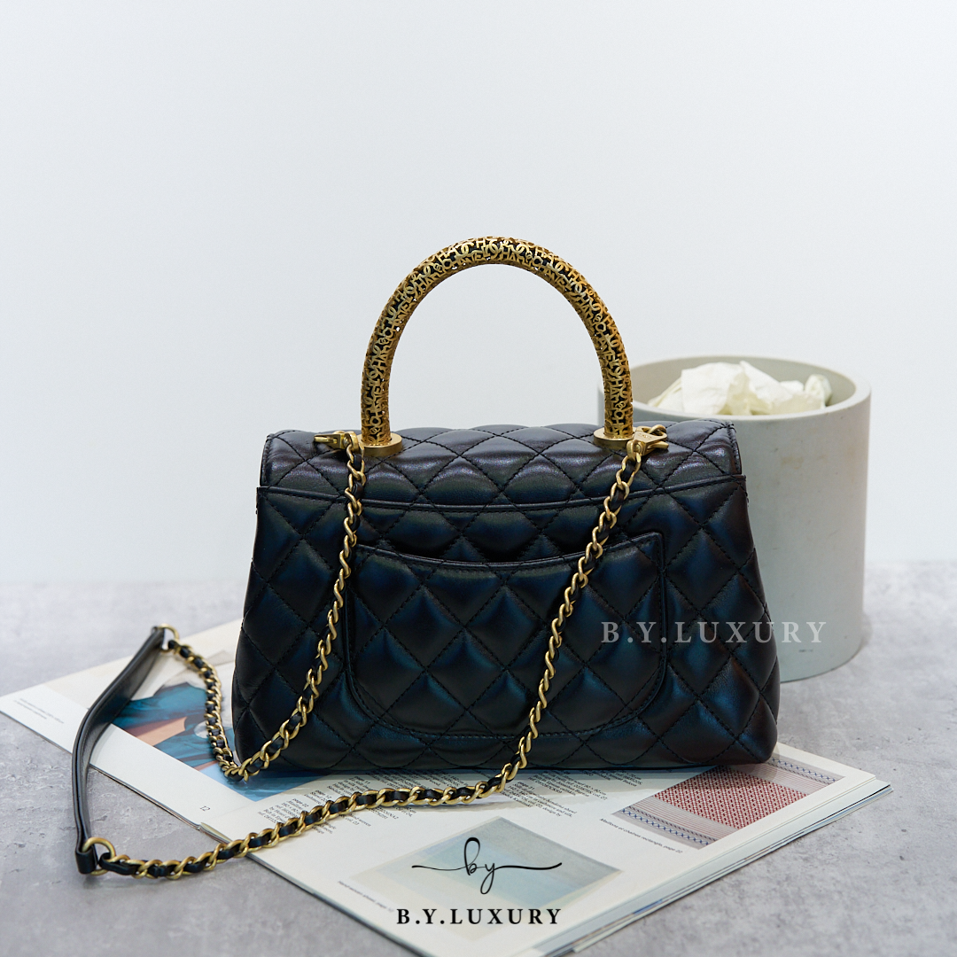 閑置品 CHANEL Coco Handle Bag Small Lambskin Black GHW