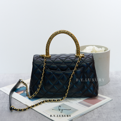 閑置品 CHANEL Coco Handle Bag Small Lambskin Black GHW