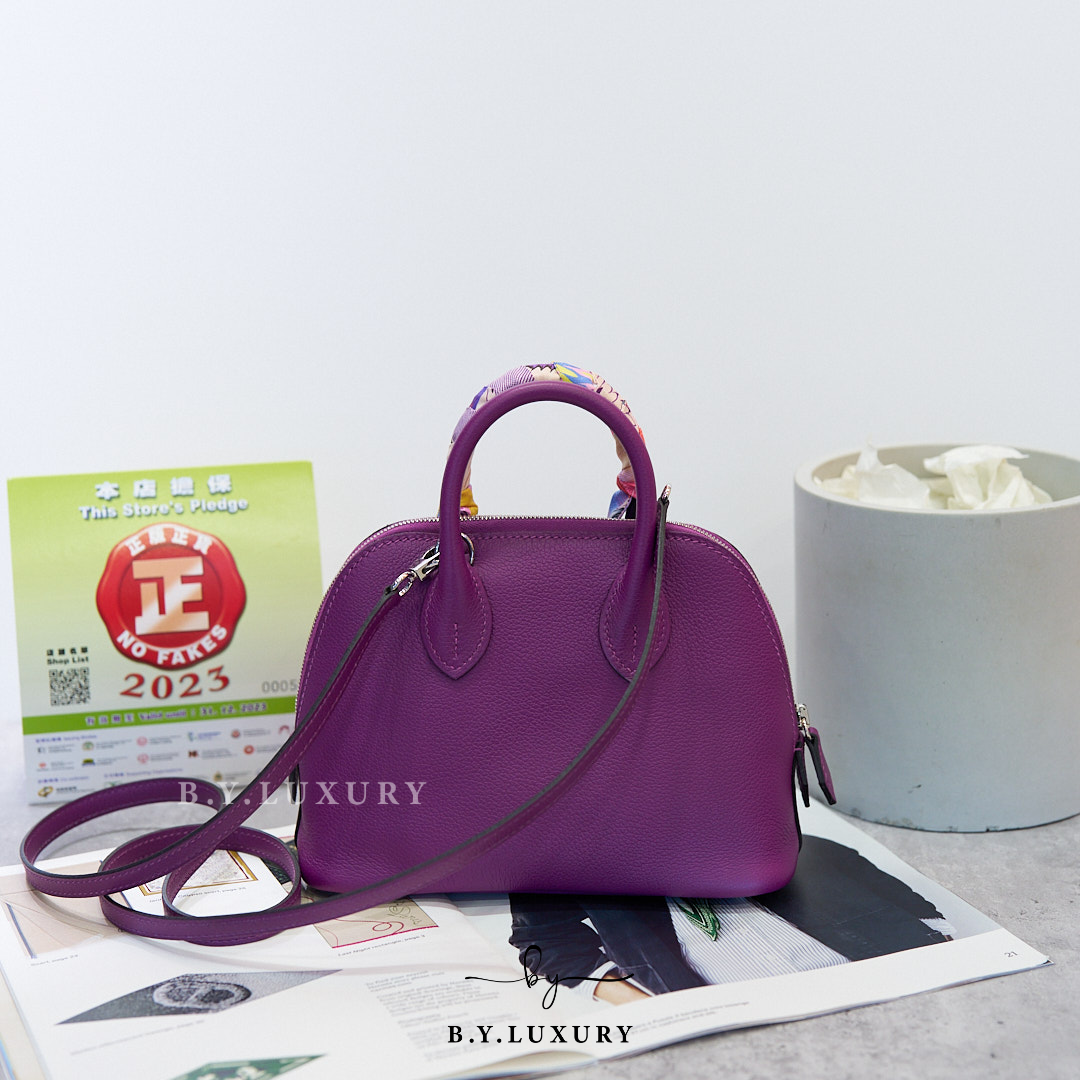 閑置品 HERMES Mini Bolide 山羊皮 P9 海葵紫 銀扣