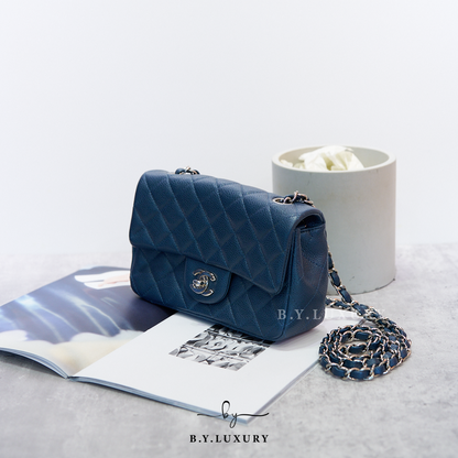 閑置品 CHANEL Classic Flap Bag 20 Calfskin Blue PHW