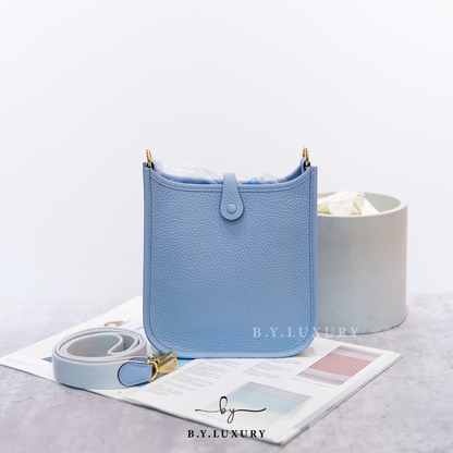 全新現貨 HERMES mini Evelyne TC J7 Bleu Lin GHW 亞麻藍 金扣