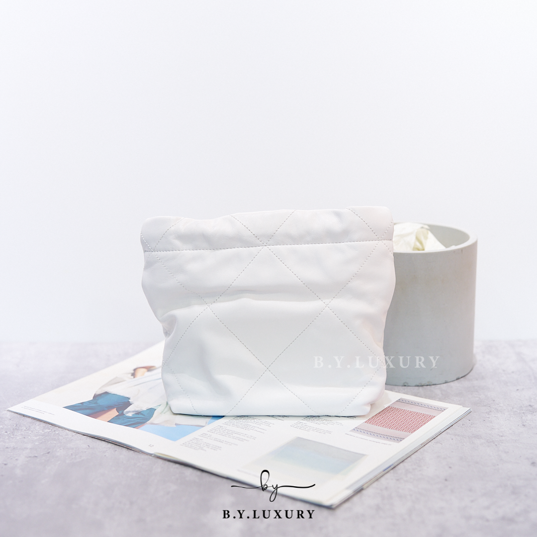 閑置品 CHANEL 22 mini VIP 24C 限量款 白色 小牛皮 幻彩 彩虹金屬