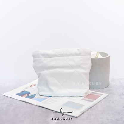 閑置品 CHANEL 22 mini VIP 24C 限量款 白色 小牛皮 幻彩 彩虹金屬