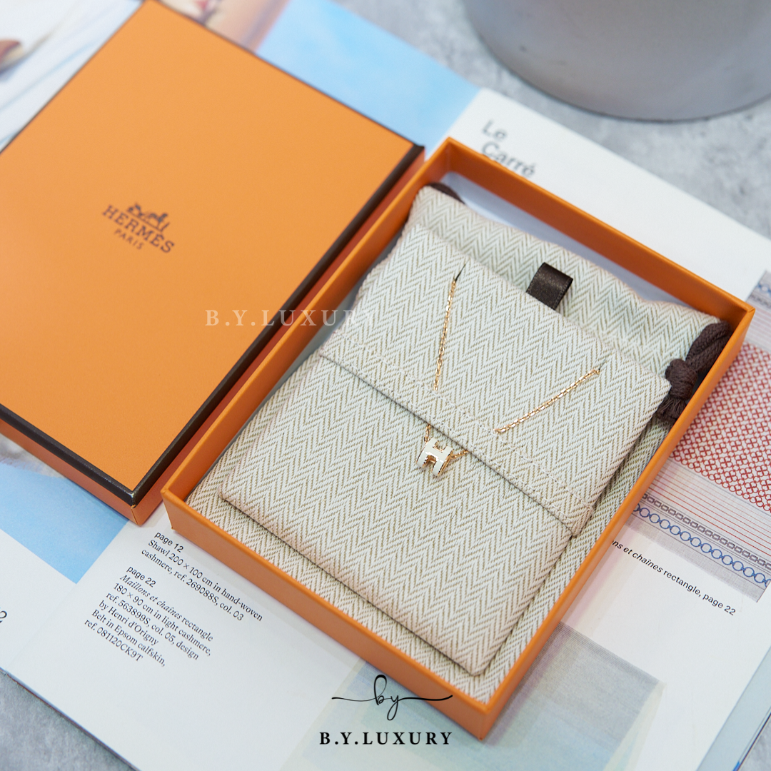 全新現貨 HERMES Mini Pop H Pendant 白 玫瑰金 頸鏈