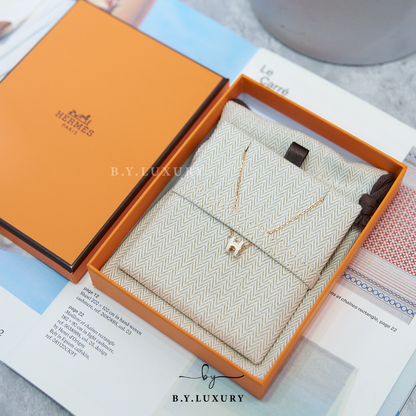 全新現貨 HERMES Mini Pop H Pendant 白 玫瑰金 頸鏈