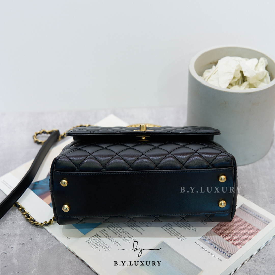 閑置品 CHANEL Coco Handle Bag Small Lambskin Black GHW