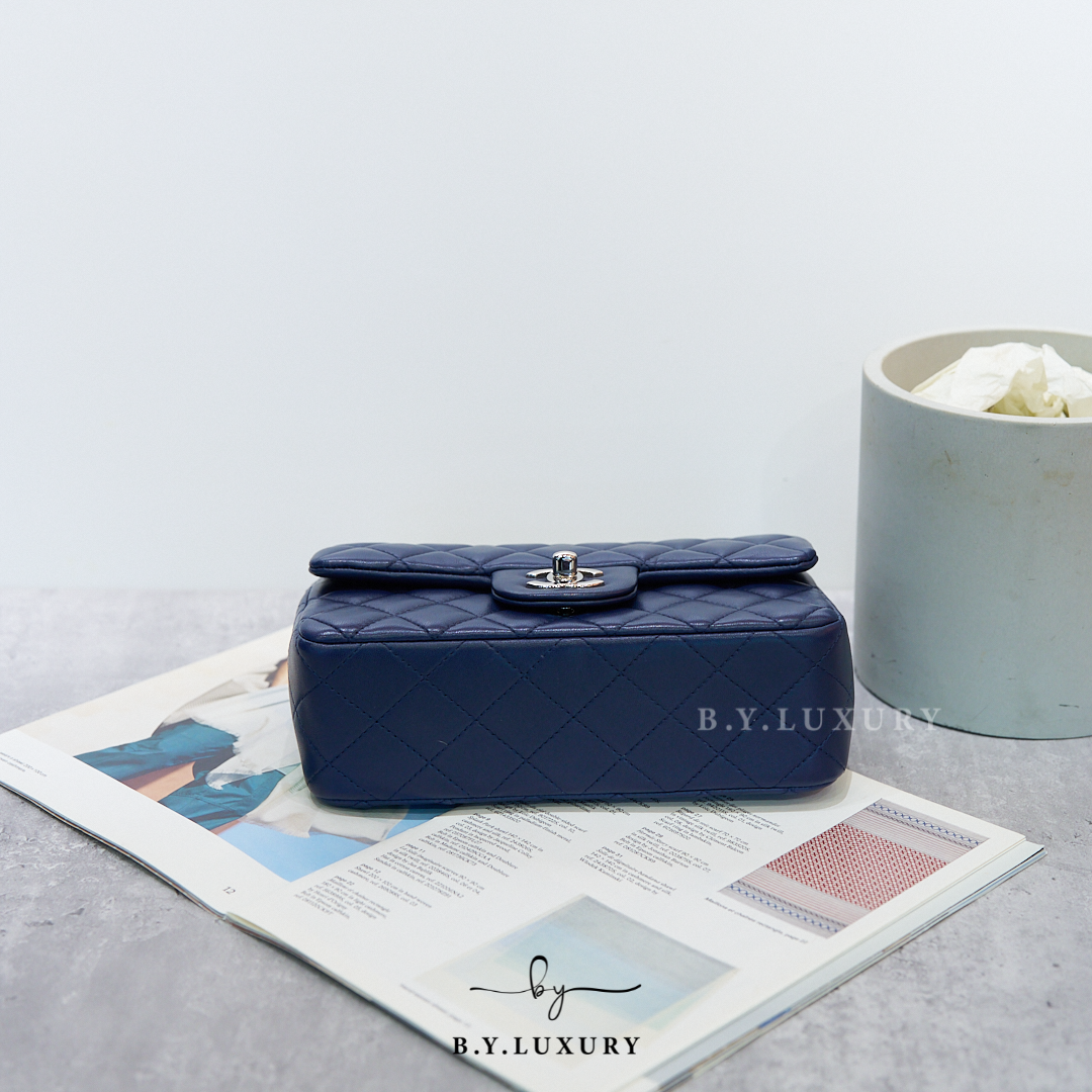 閑置品 CHANEL Classic Flap Bag 20 CF20 Lambskin Blue PHW