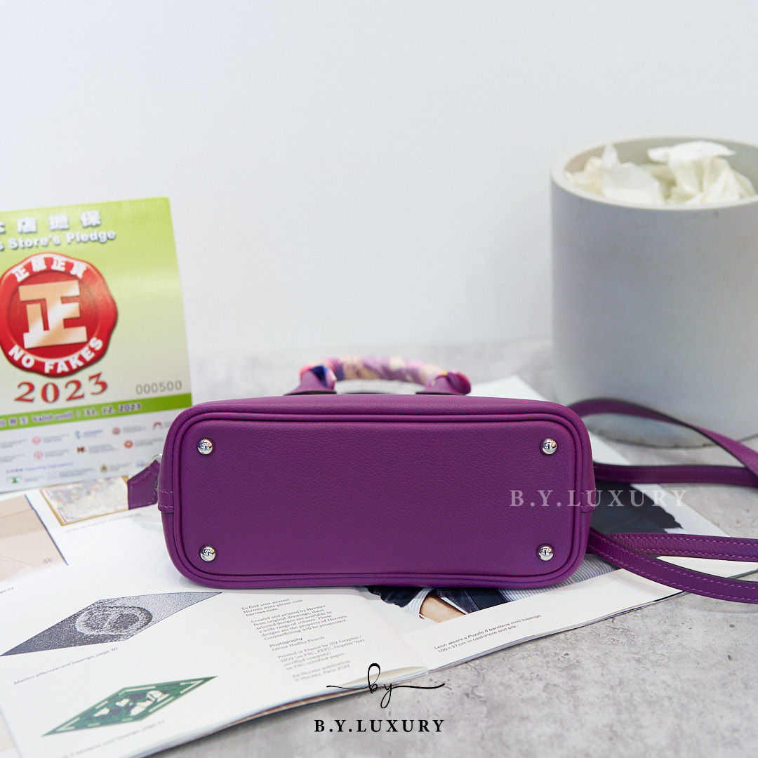 閑置品 HERMES Mini Bolide 山羊皮 P9 海葵紫 銀扣